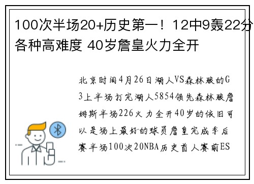 100次半场20+历史第一！12中9轰22分各种高难度 40岁詹皇火力全开